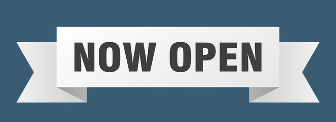 now open ribbon. now open isolated band sign. now open banner