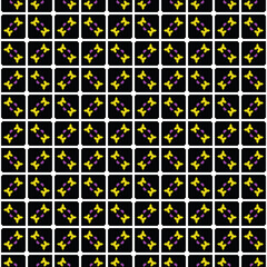Vector seamless pattern texture background with geometric shapes, colored in black, yellow, purple, white colors.