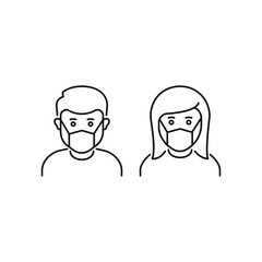 Man and woman in medical mask icon. Prevention of COVID-19 concept. Vector
