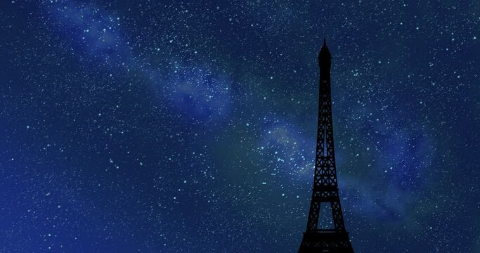 Eiffel tower on the night sky background. Art
