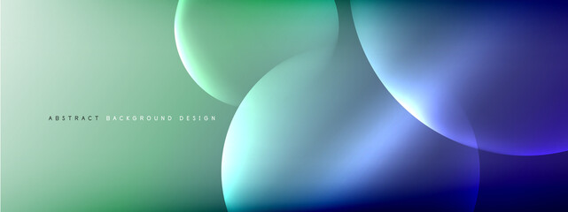 Vector abstract background liquid bubble circles on fluid gradient with shadows and light effects. Shiny design templates for text