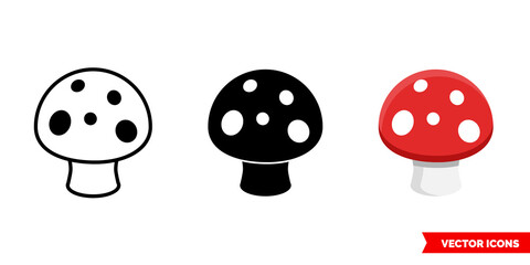 Amanita mushroom icon of 3 types. Isolated vector sign symbol.