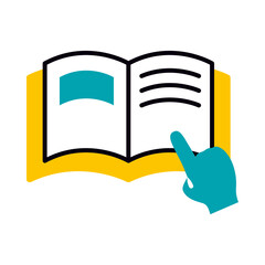 education online concept, academic book and hand cursor icon, half line half color style