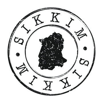 Sikkim India Map Postmark. Silhouette Postal Passport. Stamp Round Vector Icon. Vintage Postage Design.