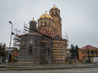 Fototapeta na wymiar Reconstruction of the external facade of the church building