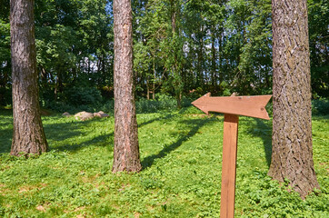 Wooden arrow direction indicator in the Park