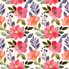 red flower watercolor seamless pattern