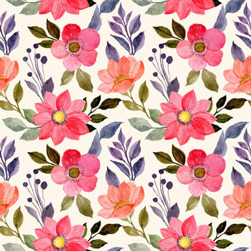 red flower watercolor seamless pattern