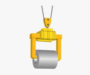 Rolled steel coil lifting by overhead crane, steel in industrial