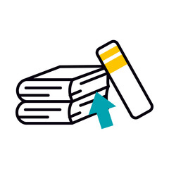 online education concept, books and arrow cursor icon, half line half color style