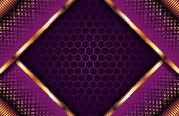 Luxury dark purple background with golden stripe and glitter