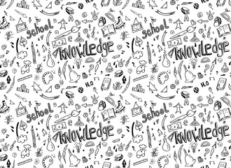 Sketchy School doodle hand drawn elements seamless pattern. Illustration for books, notebook, bag.