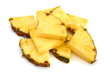 pineapple chunks on white background