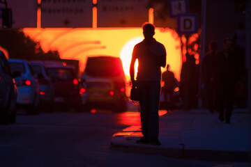 Sunset in a crowded city
