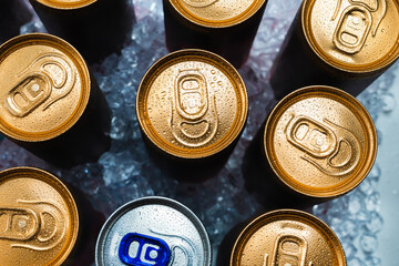 Group of aluminium cans, cold drink