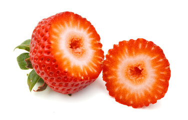 Two sliced strawberries isolated on white