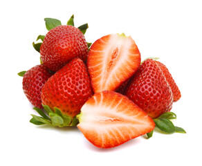 Ripe red strawberries on white background isolated