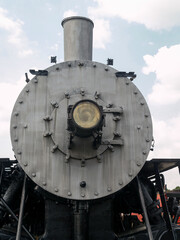 Detailed photograph of steam era locomotive. 
