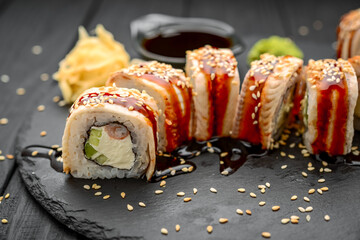 Dragon roll with eel and cream cheese
