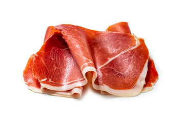 Thinly sliced jamon isolated on white background.