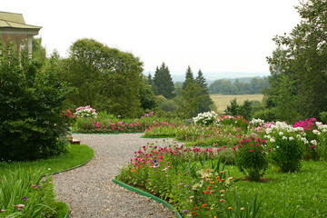 Museum-reserve of poet A. Blok (1880-1921) "Shakhmatovo". Flower garden near the house. Moscow region.