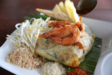 Local Thai food pad thai fried noodle with shrimp