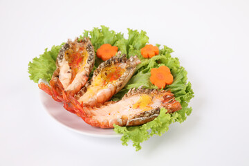 Grilled prawn isolated in white background
