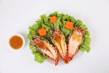 Grilled prawn isolated in white background