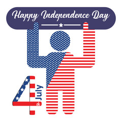 4 th july happy independent day of america cartoon man icon with american flag colour shape
