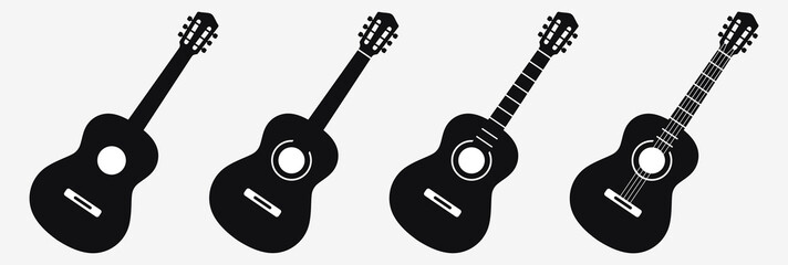 Guitar icon set. Acoustic guitar silhouette. Vector - obrazy, fototapety, plakaty