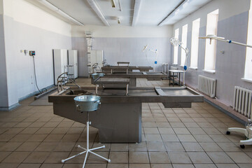 Autopsy  tables in the morgue in clinic.