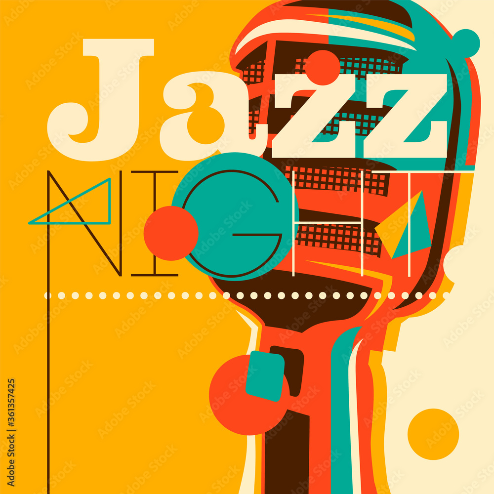 Poster jazz background in retro style with microphone. vector illustration.
