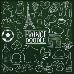 France Europe Travel Doodle Line Icon Chalkboard Sketch Hand Made Vector Art.