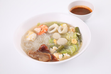 Local food , Thai sukiyaki soup isoated in white background street food