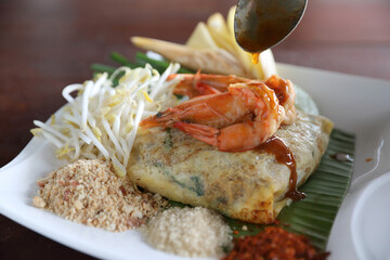 Local Thai food pad thai fried noodle with shrimp