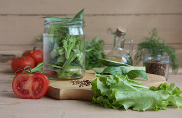 fresh vegetables in a glass