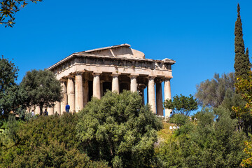 Fototapeta na wymiar Ancient Temple of Hephaestus, Hephaisteion, in Athenian Agora archeological area of Athens, Greece
