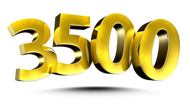 3D illustration Numbers 3500 Gold isolated on a white background.(with Clipping Path)