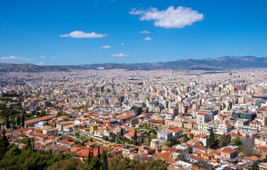 Fototapeta na wymiar Panoramic view of metropolitan Athens, Greece with northern districts and suburban areas seen from Acropolis hill