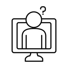 education online concept computer with pictogram man on screen with question mark icon, line style