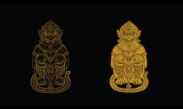 Hanuman, Thai traditional backdrop, Thai traditional painting in temple, vector