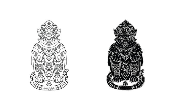 Hanuman, Thai traditional backdrop, Thai traditional painting in temple, vector