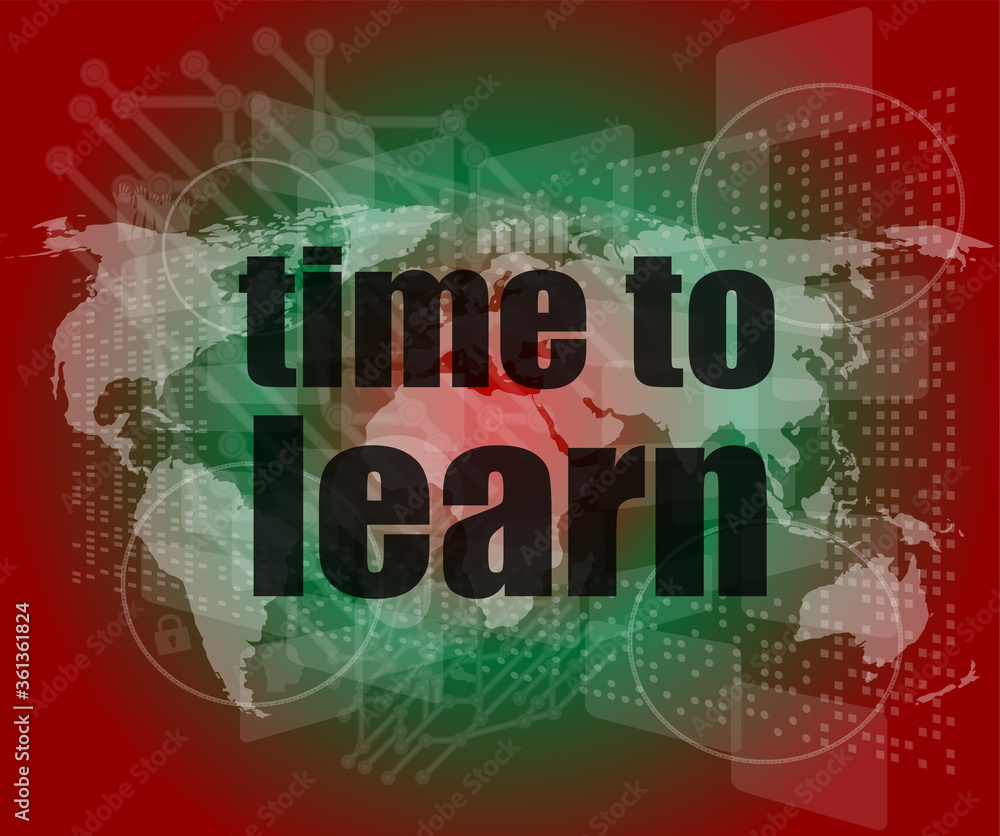Poster illustration of touch screen with time to learn words