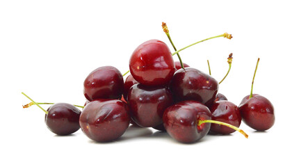 Handful of a red cherry on a white background
