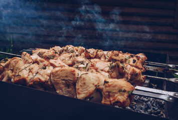 close up view of frying turkey kebab