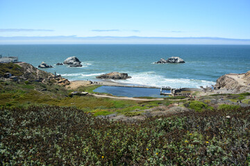 San Francisco California USA - August 17, 2019: Ocean view from Lands end Lookout