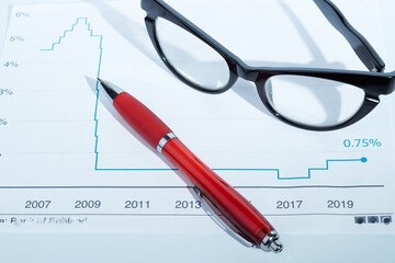 Electricity bill with pen and glasses to pay every month.