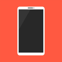 White smartphone with blank white screen isolated on red background. Vector illustration.