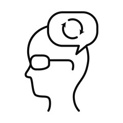 avatar student head with glasses and speech bubble with synch arrows icon, line style