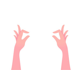 Hold something with your hands. Two graceful hands isolated on a white background. Vector illustration, flat cartoon design, eps 10. Concept: hold with your fingers, stretch, gesture, decoration.